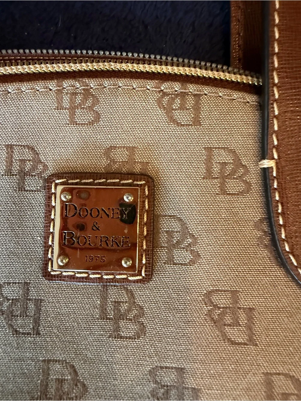 Dooney & Bourke Tan Signature Tote with Brown Leather Trim